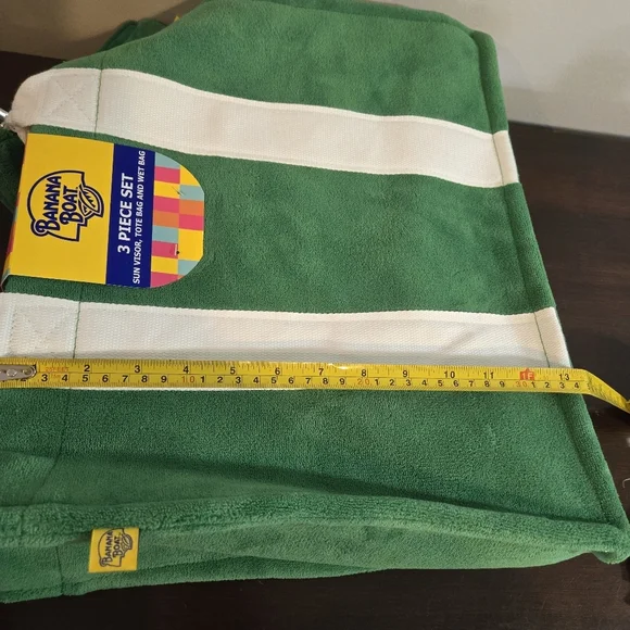 Banana Boat 3 Pc Beach Set Terry Cloth Large Tote Visor Wet Bag Green White - Picture 11 of 14